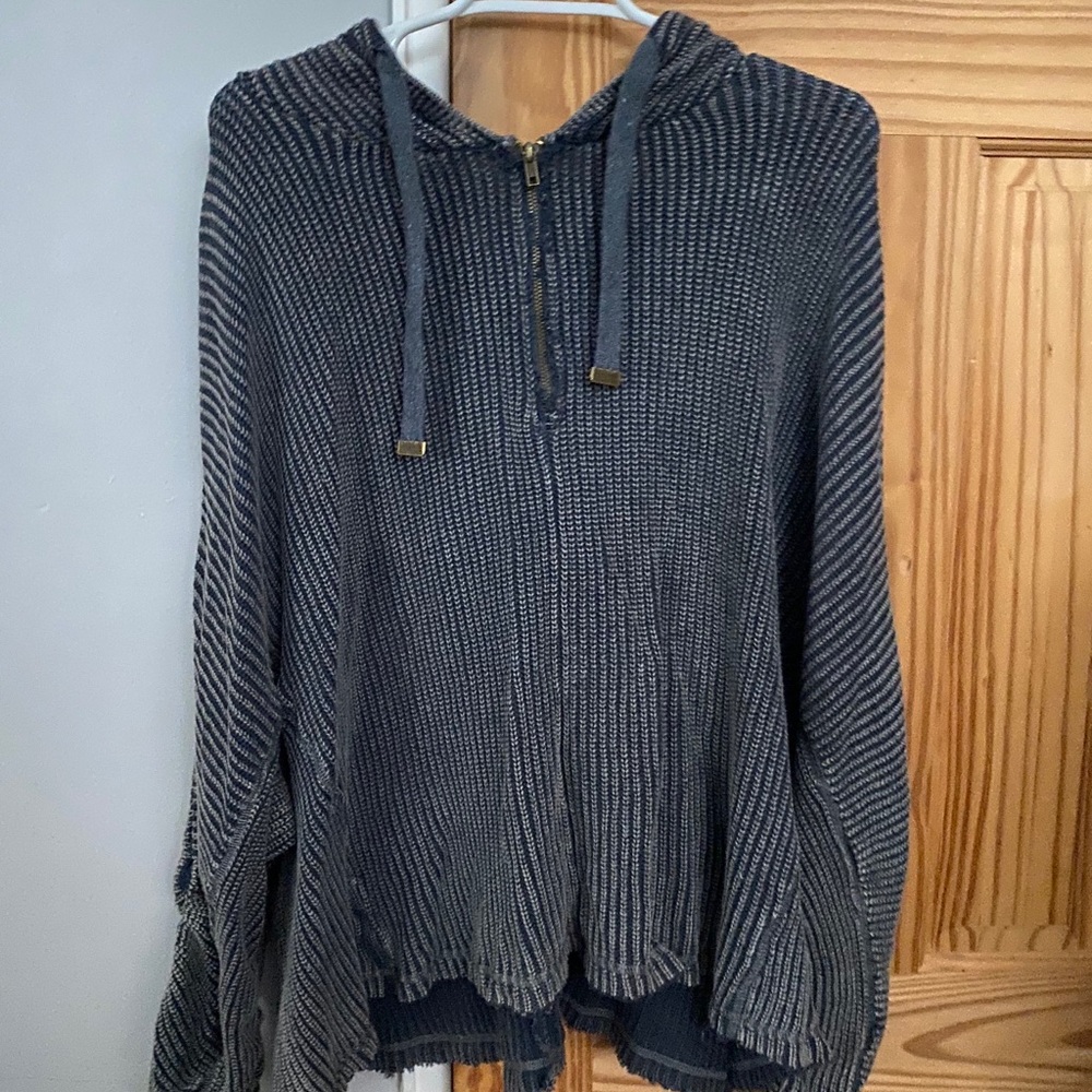 Distressed Navy Blue/Blue Hooded Sweater